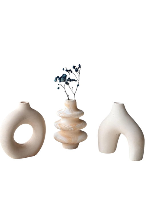 Aberto Design Glamour Candle 5ST Juego de 3 Jarrones Beige de Concreto